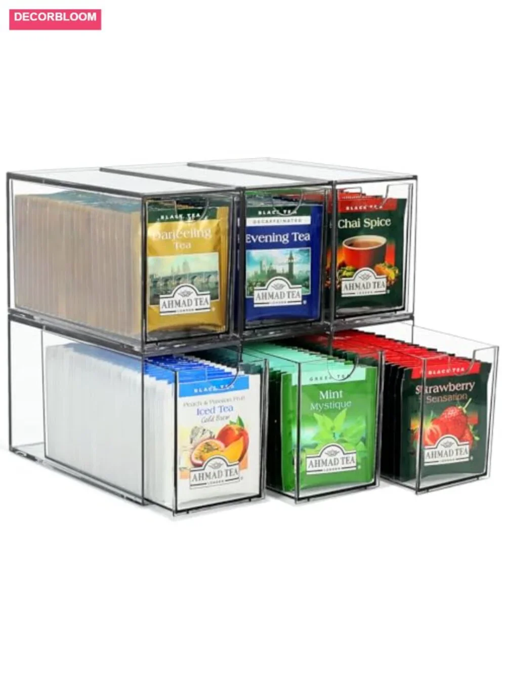Acrylic Tea Bag Organizer 6 Pack Stackable Storage